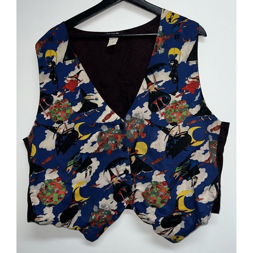 Vintage 111 Main Womens Halloween Vest Plus SZ 2X Witches Moon Black Cat Button